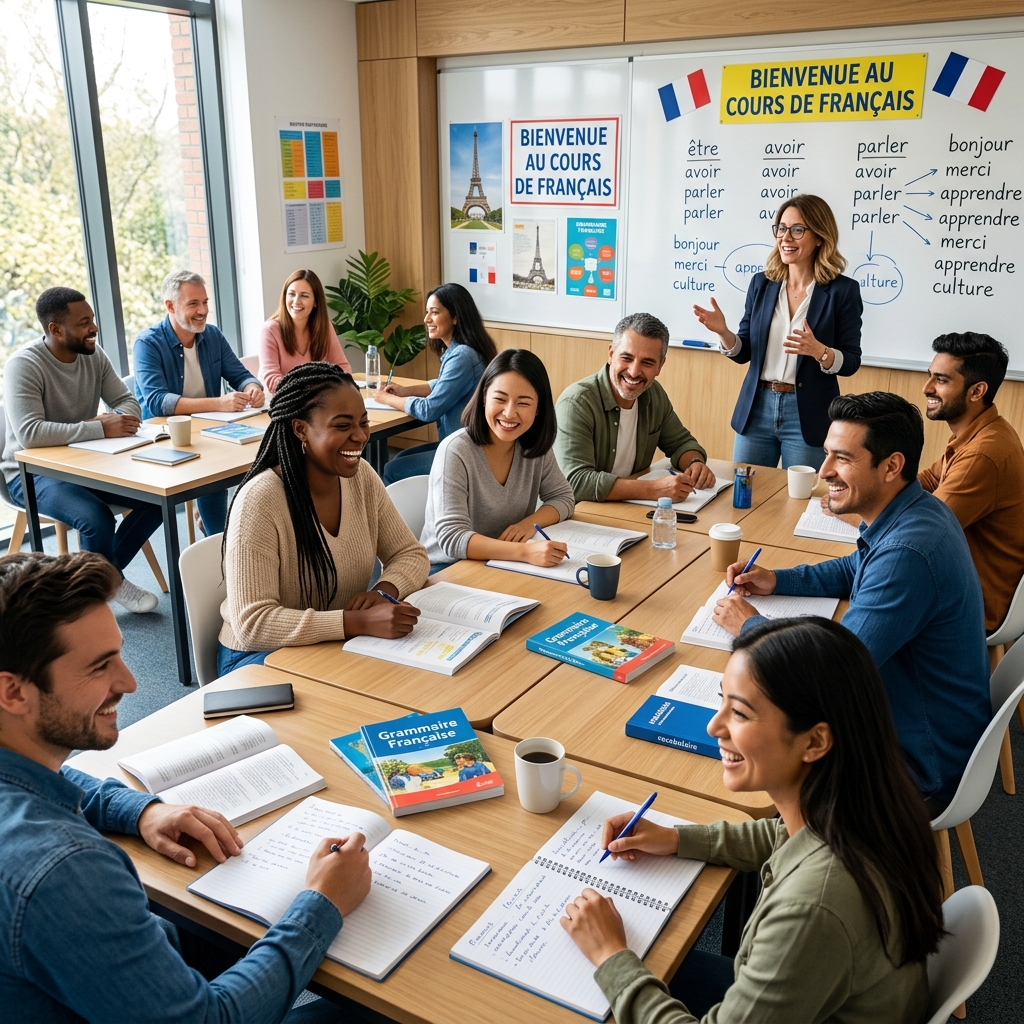 French language classroom with students learning